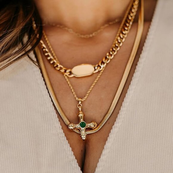 Neiman Marcus 18k Gold Plated Cross Emerald Eye Necklace - Picture 1 of 5